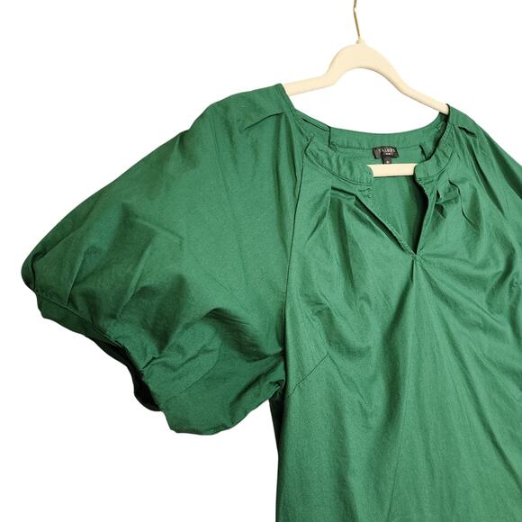 Talbots Womens Short Sleeve Poplin Top Size Medium Petite Heritage Green Puff - Picture 4 of 10